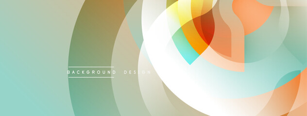 Abstract geometric shapes overlap, creating soft color gradients. Light blue, orange, beige tones dominate design. Modern background texture.