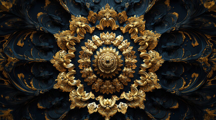  Antique Thai gold leaf pattern in dark tones,kranok