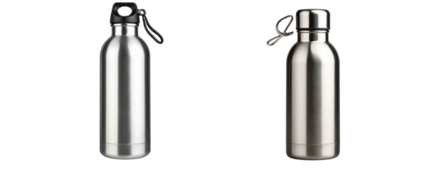 Set of Stainless steel water bottle, no background, transparent