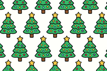 Seamless Pattern of Cute Cartoon Christmas Trees