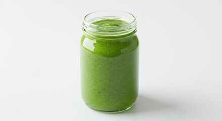 Refreshing Green Smoothie in Glass Jar on White Background