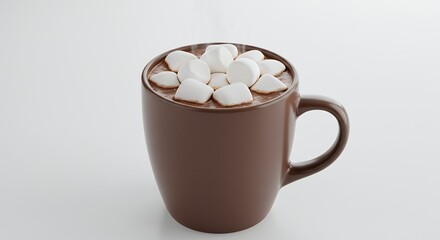 Steaming Hot Chocolate with Marshmallows in Brown Mug