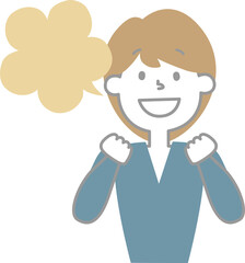 cute doodle hand draw facial expression speech bubble balloon with boy man character, text box think speak talk banner, flat png transparent element design