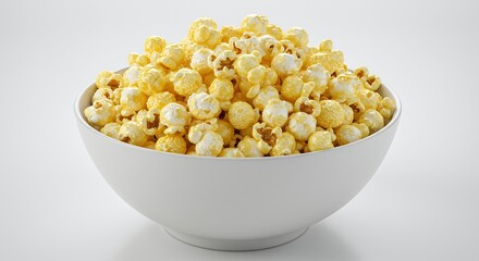 Buttery Popcorn in a White Bowl on White Background
