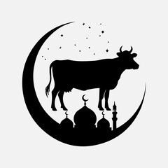 cow and mosque silhouette illustration for Eid al-Adha celebration design