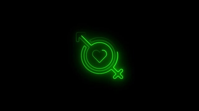 Glowing neon sexology icon.HD motion graphic video animation with neon effects.isolated on a black background.