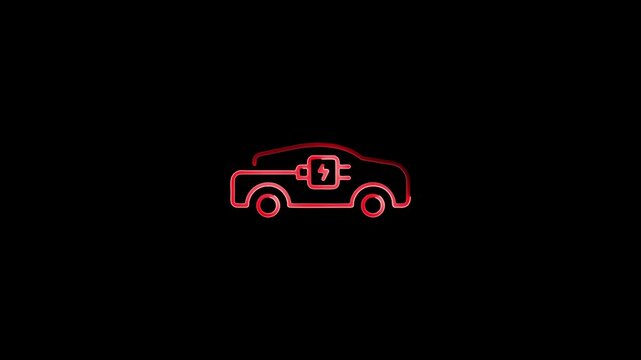 Glowing neon charging car icon.HD motion graphic video animation with neon effects.isolated on a black background.
