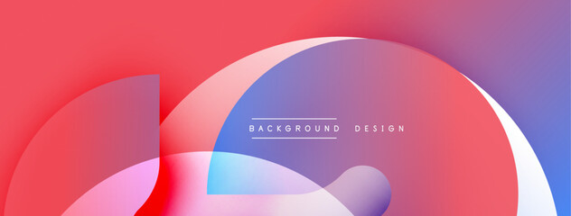 Abstract fluid shapes overlap, creating vibrant red, blue gradients. Background includes text background design. Modern, minimalist aesthetic.