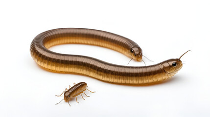 creeping brown worm on white background. bait for fish