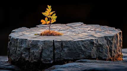 Tiny sprout on weathered stump