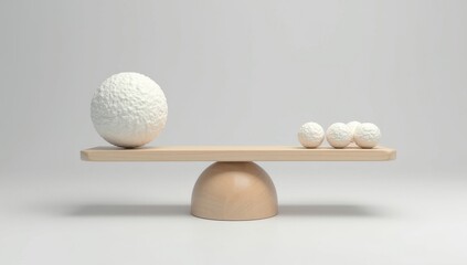 wooden scale balancing one big ball and four small ones