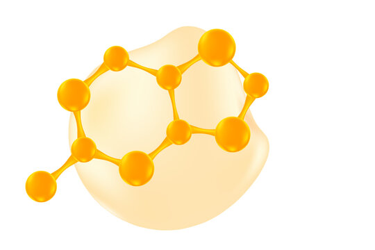 Fluid yellow, orange abstract molecule icon isolated, transparent PNG, illustrative style, perfect for beauty, skincare industry, active ingredients, anti-aging products, serums, health supplements.