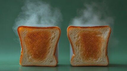 Toasted bread slices steaming