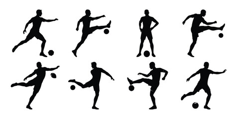 Silhouette set of people playing football soccer vector on white background, playing different positions