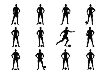 Fototapeta premium Silhouette set of people playing football soccer vector on white background, playing different positions