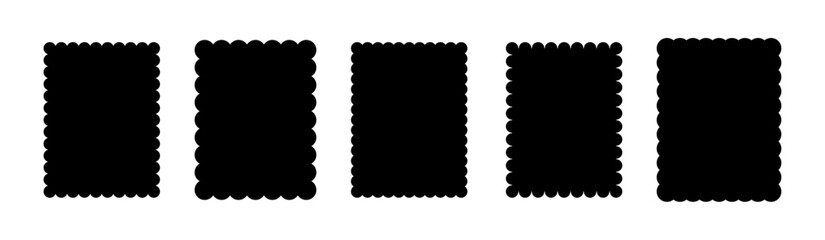 Frame with detailed scalloped edge and cute pattern, vintage design element for invitations. Flat vector illustration isolated on white background.