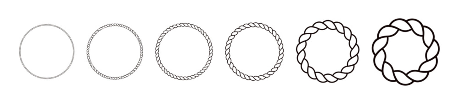 Circular rope frame with sea knot design. Braided string border for nautical decor. Flat vector illustration isolated on white background.