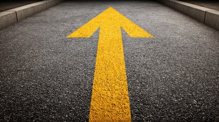 Yellow arrow indicating slow-moving traffic flow on a roadway for high-friction areas and navigation guidance