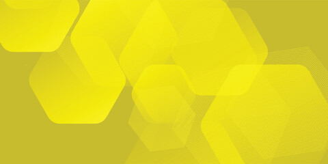 Digital abstract background hexagon lines on yellow background. Futuristic digital network stripe line art design for poster, brochure, cover, website, banner
