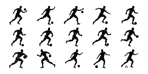 Silhouette set of people playing football soccer vector on white background, playing different positions