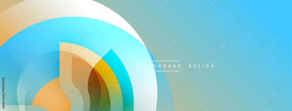 Poster abstract geometric shapes overlap, creating vibrant color gradients. blue dominates background, oran