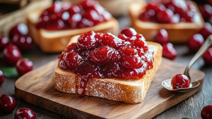 Toasted bread topped with cherry jam