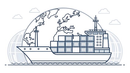 Naklejka premium Global Cargo Ship Transportation