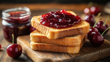 Toasted bread with cherry jam (1)