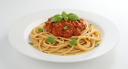 Delicious Spaghetti with Meat Sauce and Basil Garnish