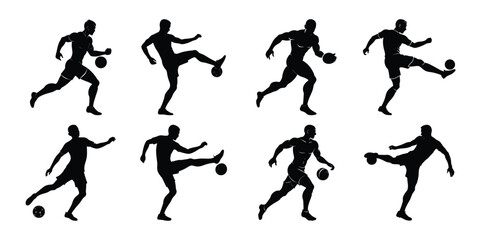 Silhouette set of people playing football soccer vector on white background, playing different positions