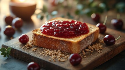 Toasted bread with cherry jam