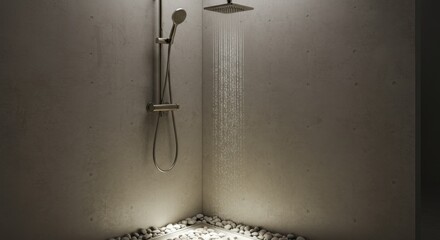 Modern Shower Detail with Brushed Steel and Concrete