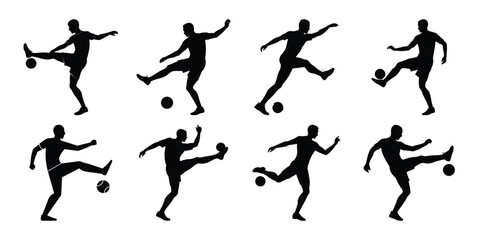 Silhouette set of people playing football soccer vector on white background, playing different positions