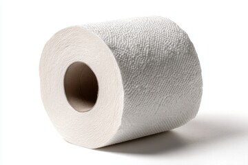 Fototapeta premium An essential everyday roll of soft white toilet paper, symbolizing hygiene and personal care, isolated on a clean white background for versatile use in various design projects.