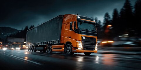 Freight Truck Traveling on Highway for Cargo Transportation