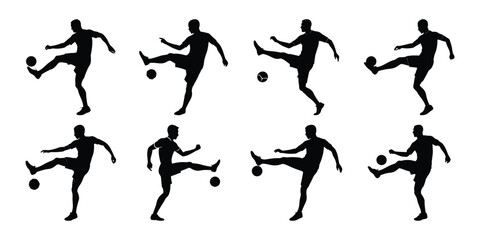Silhouette set of people playing football soccer vector on white background, playing different positions