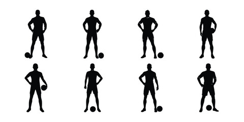 Naklejka premium Silhouette set of people playing football soccer vector on white background, playing different positions