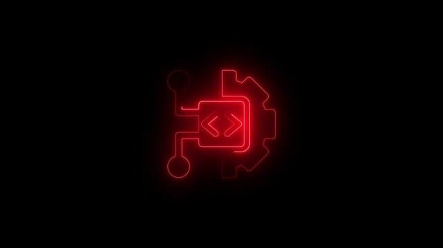 Glowing neon open source icon.HD motion graphic video animation with neon effects.isolated on a black background.