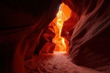 Narrow canyon, warm light, sandstone