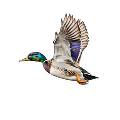 Obraz premium Mallard duck mid flight on transparent background