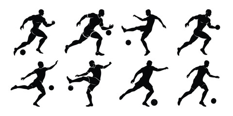 Obraz premium Silhouette set of people playing football soccer vector on white background, playing different positions