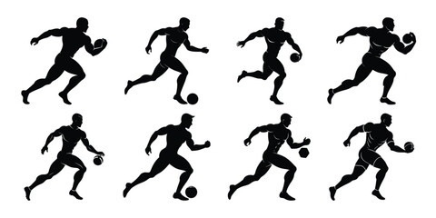 Silhouette set of people playing football soccer vector on white background, playing different positions