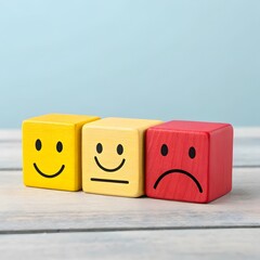 Wooden Cubes with Emojis Representing Feedback