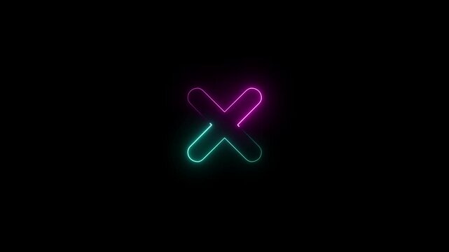glowing neon light multiply sign animation multiply icon symbol on black background. Neon Punctuation Symbols multiply icon animation concept