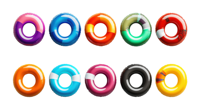 Colorful Swimming Armbands on Transparent Background