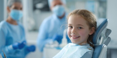 Young Girl Smiling During Dental Checkup in Modern Pediatric Clinic