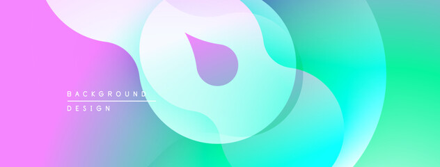 Abstract fluid shapes, vibrant colors blend. Gradient background creates modern visual effect. Soft curves, dynamic composition.