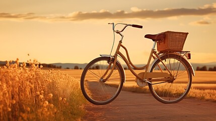 Obraz premium Golden Fields with Bicycle Basket