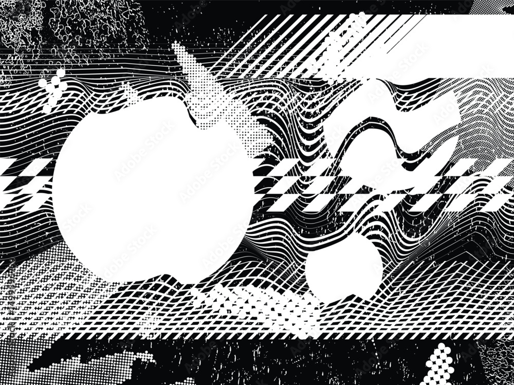 Fototapete Glitch distorted grunge layer . Noise destroyed texture. Checkered race grunge flag . Overlay grunge texture .Distressed effect .Vector shapes with a speed lines and tire tracks screen print texture.