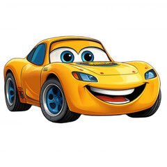 Cartoon car yellow racecar character illustration automotive design on transparent background